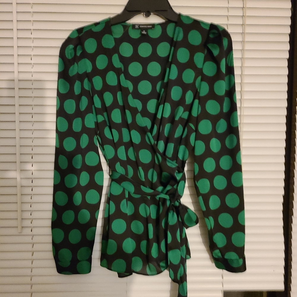 I.N.C Dot-Print Wrap Top Sz M